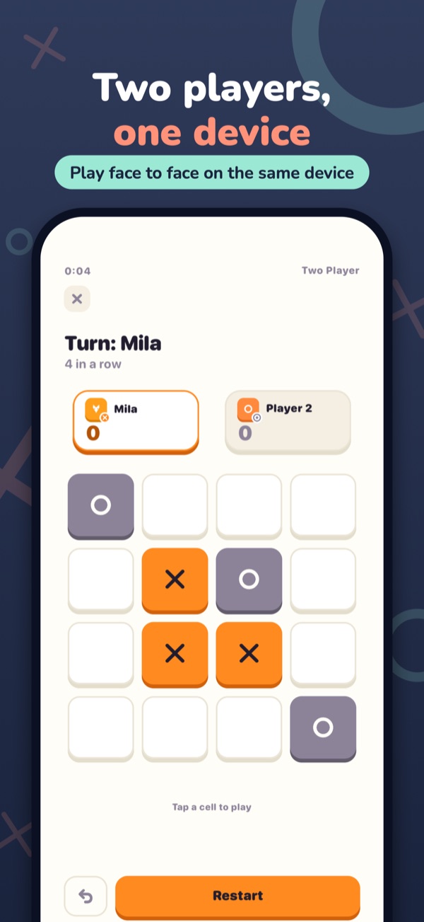 Two players, one device — Play face to face on the same device