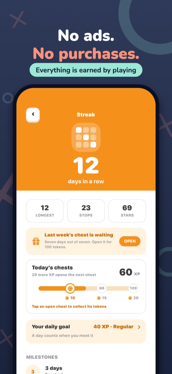 No ads. No purchases. — Everything is earned by playing
