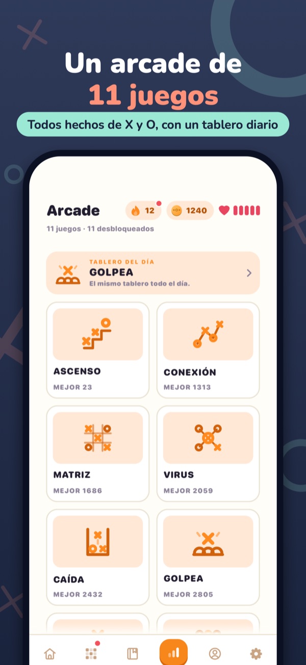 Un arcade de 11 juegos — Todos hechos de X y O, con un tablero diario